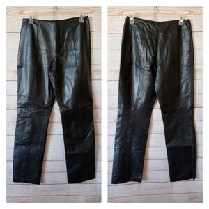 Nine West Leather Pants Lined Straight Leg Zip Fly Motorcycle Harley Women's 2